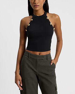 Ribbed Halter Novelty Button Tank | Express