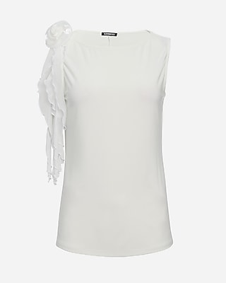 High Neck Rosette Ruffle Tank