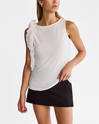 High Neck Rosette Ruffle Tank