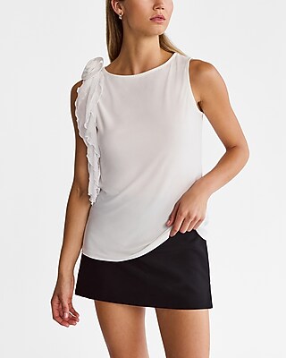 High Neck Rosette Ruffle Tank