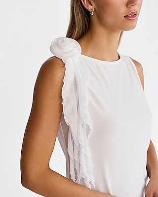 High Neck Rosette Ruffle Tank