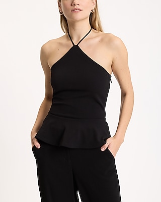 Tie Halter Neck Peplum Top