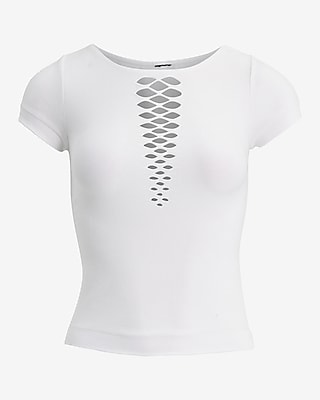 Body Contour Seamless Ribbed Mesh Crew Neck Tee