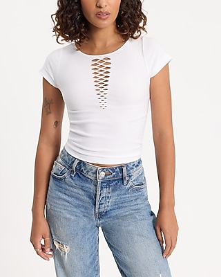 Body Contour Seamless Ribbed Mesh Crew Neck Tee