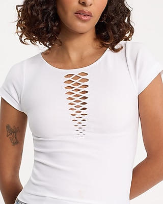 Body Contour Seamless Ribbed Mesh Crew Neck Tee