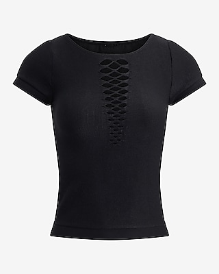 Body Contour Seamless Ribbed Mesh Crew Neck Tee