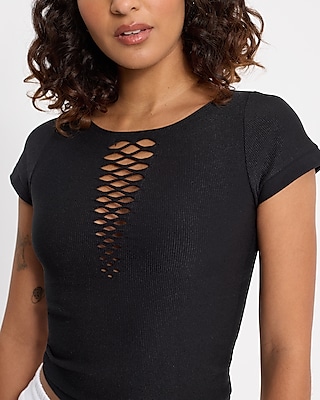 Body Contour Seamless Ribbed Mesh Crew Neck Tee