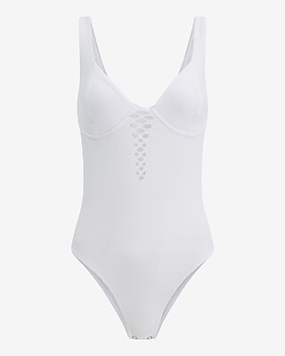 Body Contour Seamless Ribbed V-Neck Mesh Bustier Bodysuit - image 5