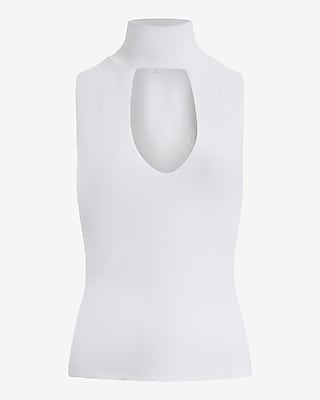 Body Contour Stretch Cotton Mock Neck Cutout Tank