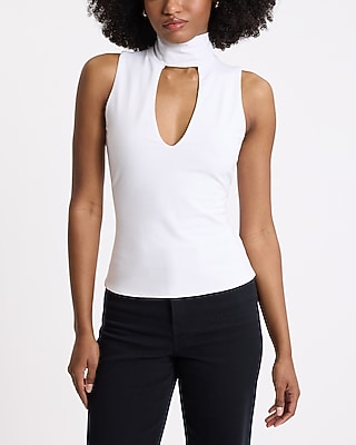 Body Contour Stretch Cotton Mock Neck Cutout Tank