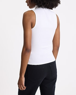 Body Contour Stretch Cotton Mock Neck Cutout Tank