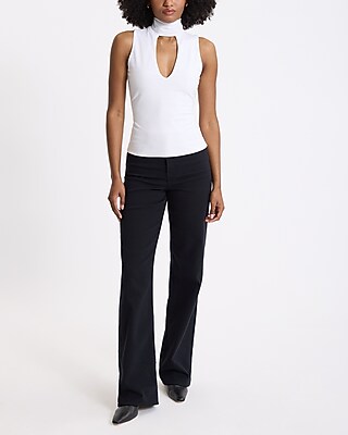 Body Contour Stretch Cotton Mock Neck Cutout Tank