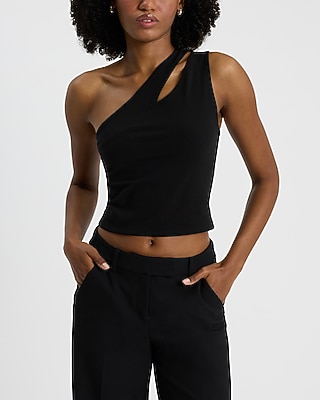 Body Contour Stretch Cotton One Shoulder Cutout Cropped Tank