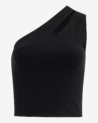 Body Contour Stretch Cotton One Shoulder Cutout Cropped Tank