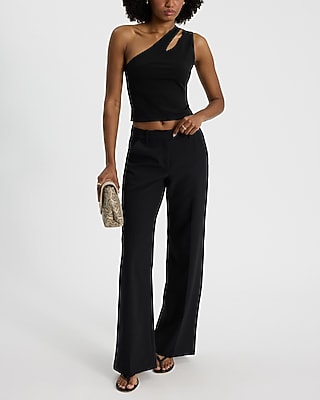 Body Contour Stretch Cotton One Shoulder Cutout Cropped Tank