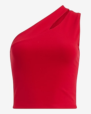 Body Contour Stretch Cotton One Shoulder Cutout Cropped Tank