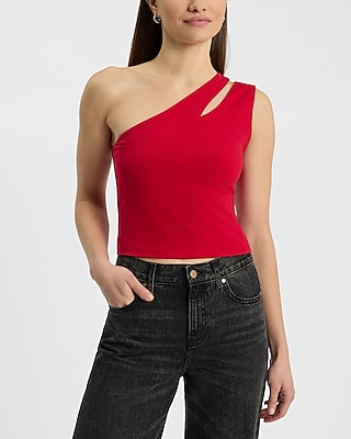 Body Contour Stretch Cotton One Shoulder Cutout Cropped Tank