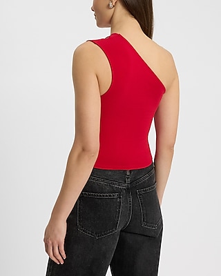 Body Contour Stretch Cotton One Shoulder Cutout Cropped Tank