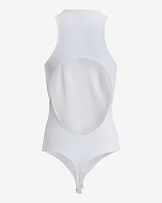 SENEE decollete cut-out bodysuit ホワイト Body Contour Light Compression Stretch Cotton Back Cutout Bodysuit
