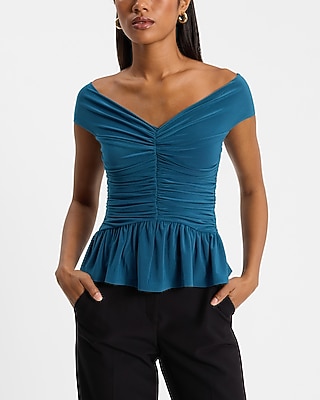 Off The Shoulder Ruched Peplum Top