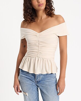 Off The Shoulder Ruched Peplum Top | Express