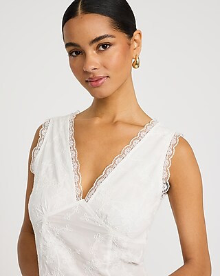 Cotton Lace Trim V-Neck Tie Open Back Tank - thumbnail 6