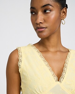 Cotton Lace Trim V-Neck Tie Open Back Tank