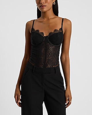 Sheer Lace Sleeveless Corset Bodysuit