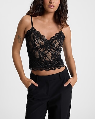 Lace Flocked V-Neck Cami