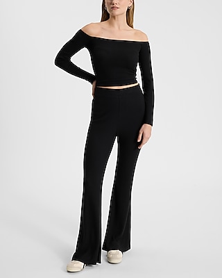 Cozy Ribbed Off The Shoulder Cropped Tee