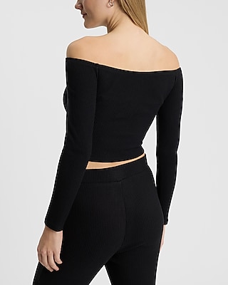 Cozy Ribbed Off The Shoulder Cropped Tee