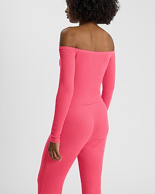 Cozy Ribbed Off The Shoulder Cropped Tee - image 2