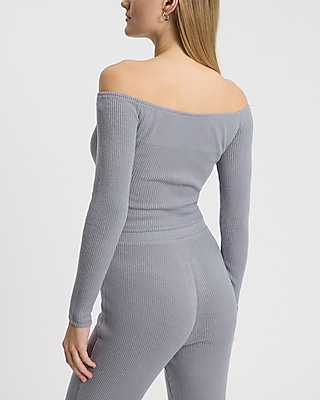 Cozy Ribbed Off The Shoulder Cropped Tee