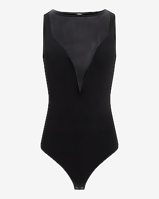 Fitted Mesh Boat Neck Sleeveless Bodysuit