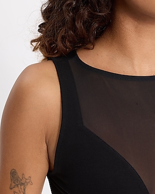 Fitted Mesh Boat Neck Sleeveless Bodysuit