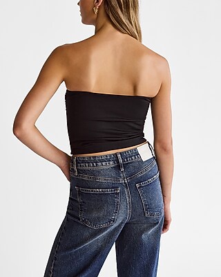 Body Contour Seamless Ribbed Twist Cropped Tube Top - thumbnail 8