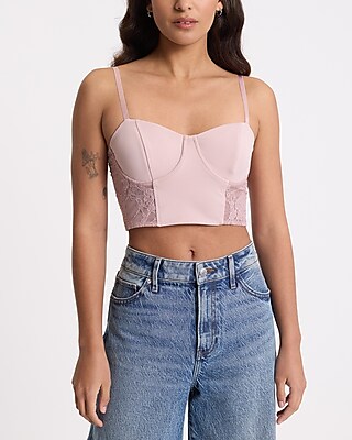 Lace Pieced Sweetheart Bustier Corset Cropped Cami