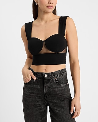 Mesh Pieced Sweetheart Bustier Cropped Tank