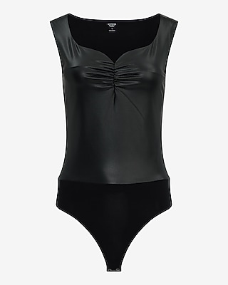 Body Contour Faux Leather Sweetheart Sleeveless Bodysuit
