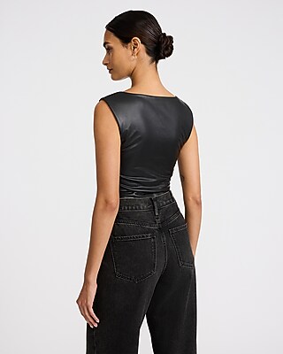 Body Contour Faux Leather Sweetheart Sleeveless Bodysuit