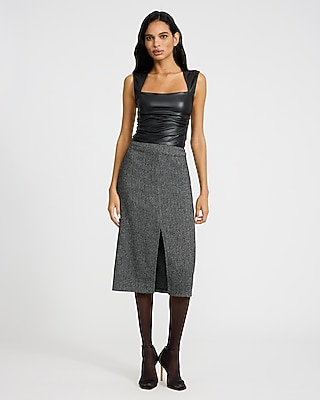 Body Contour Faux Leather Square Neck Ruched Tank