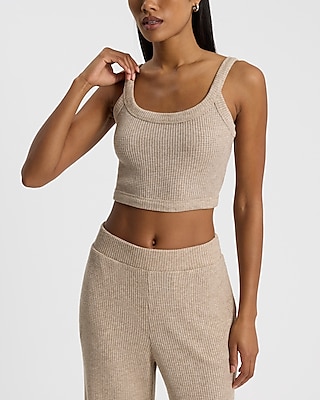 Glitter Waffle Fitted Scoop Neck Cropped Cami