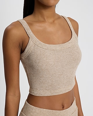 Glitter Waffle Fitted Scoop Neck Cropped Cami