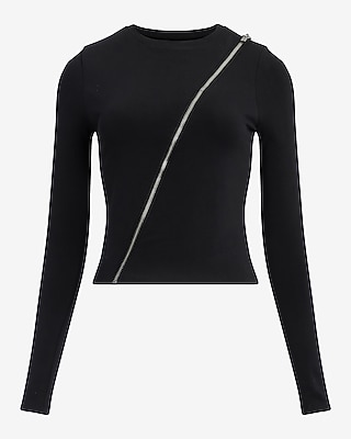 Body Contour Asymmetrical Zip Long Sleeve Tee in Stretch Cotton