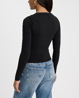 Body Contour Asymmetrical Zip Long Sleeve Tee in Stretch Cotton