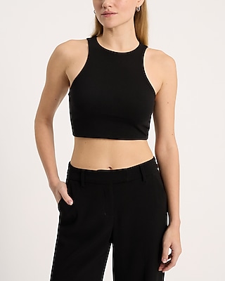 Body Contour Stretch Cotton High Neck Cropped Tank