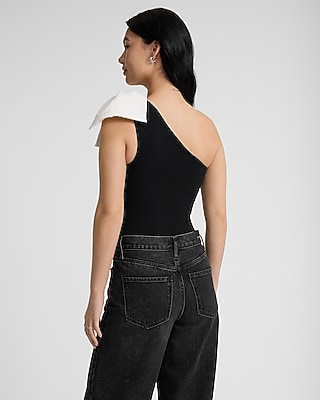 Bow One Shoulder Sleeveless Bodysuit