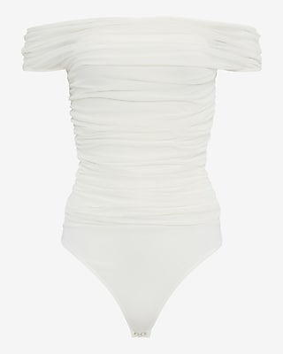 Mesh Off The Shoulder Ruched Bodysuit