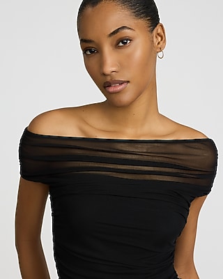 Mesh Off The Shoulder Ruched Bodysuit