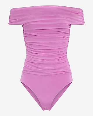 Mesh Off The Shoulder Ruched Bodysuit
